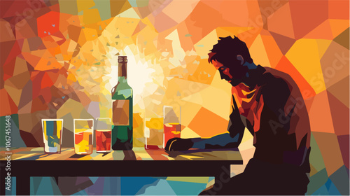 Illustration on the topic of alcoholism. Alcohol abuse. Bad habit.