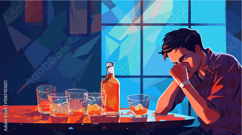 Illustration on the topic of alcoholism. Alcohol abuse. Bad habit.