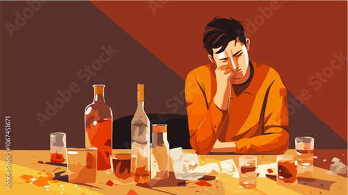 Illustration on the topic of alcoholism. Alcohol abuse. Bad habit.
