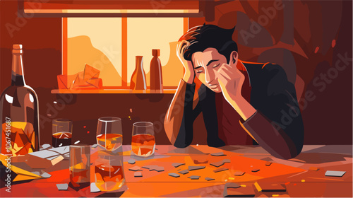 Illustration on the topic of alcoholism. Alcohol abuse. Bad habit.