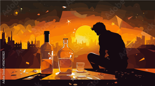 Illustration on the topic of alcoholism. Alcohol abuse. Bad habit.