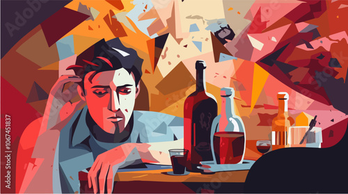 Illustration on the topic of alcoholism. Alcohol abuse. Bad habit.