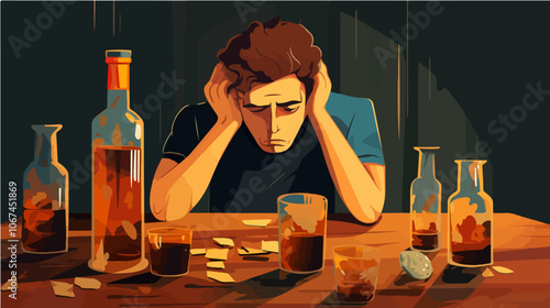 Illustration on the topic of alcoholism. Alcohol abuse. Bad habit.
