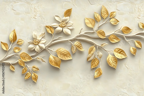 tulips floral pattern, gold flower and leaves
