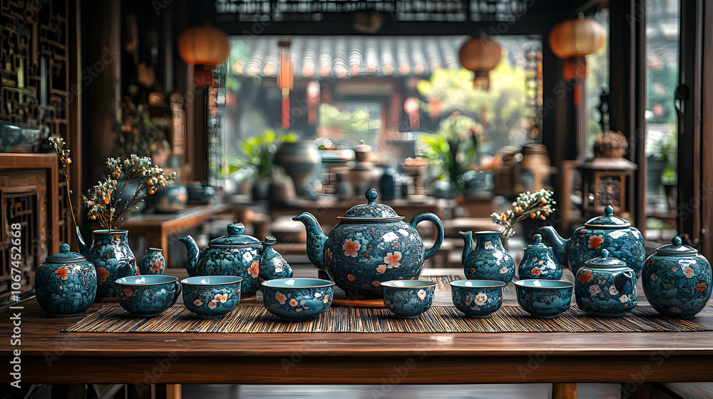 A traditional Chinese tea ceremony setting with delicate teapots and cups arranged on a wooden tea tray, evoking elegance and cultural heritage
A traditional Chinese tea ceremony setting with delicate teapots and cups arranged on a wooden tea tray, evoking elegance and cultural heritage