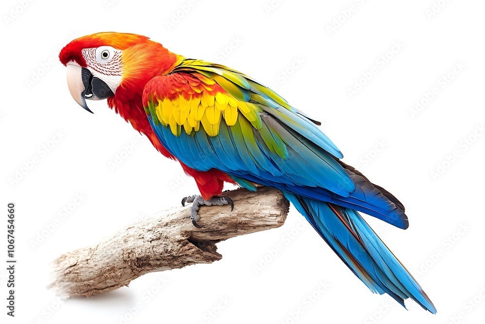 Obraz premium Colorful Harlequin Macaw aviary, back profile, isolated on white 