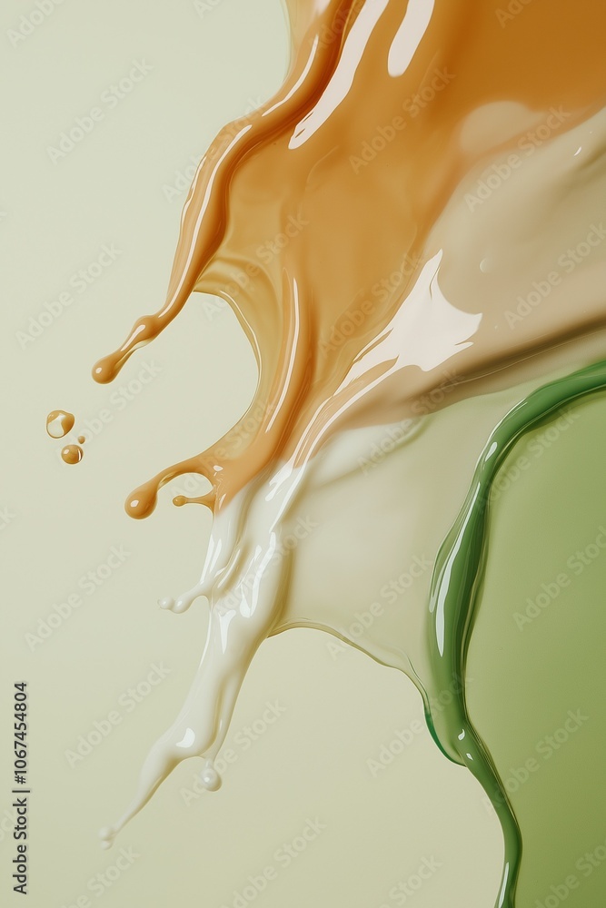 Close-up splash of khaki, white and green liquid colors