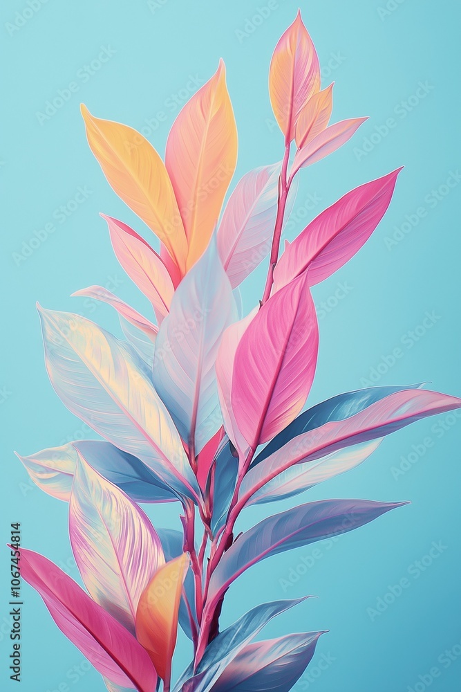 Patel cordyline on a baby blue background
