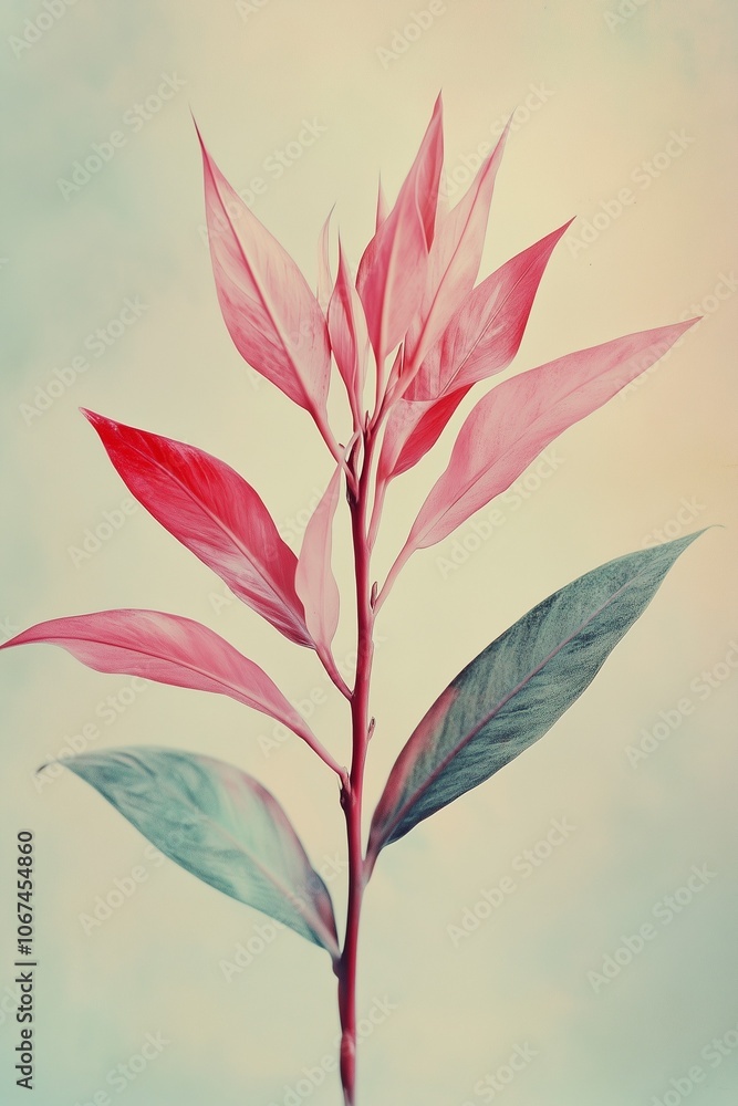 Red and green cordyline on a gray background