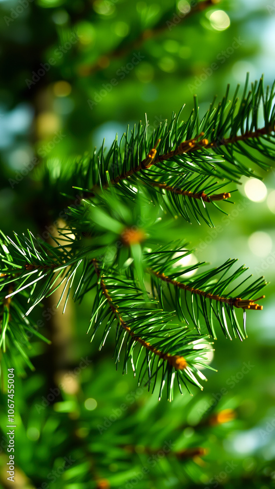 Obraz premium lush pine branch a forest setting