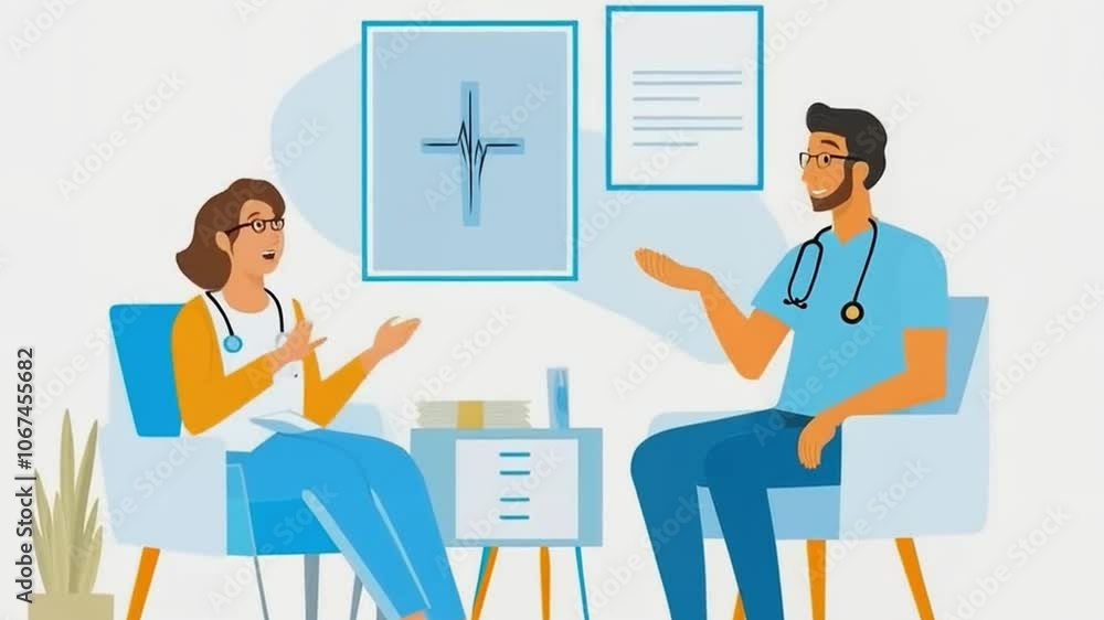 Two doctors discussing medical information and patient charts in hospital room Two doctors discussing medical information and patient charts in hospital room