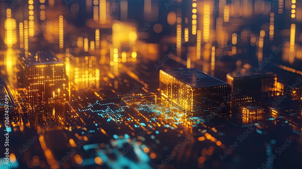 Fototapeta premium Stacked gold bars with a glowing financial chart overlay, symbolizing stable investment and wealth.