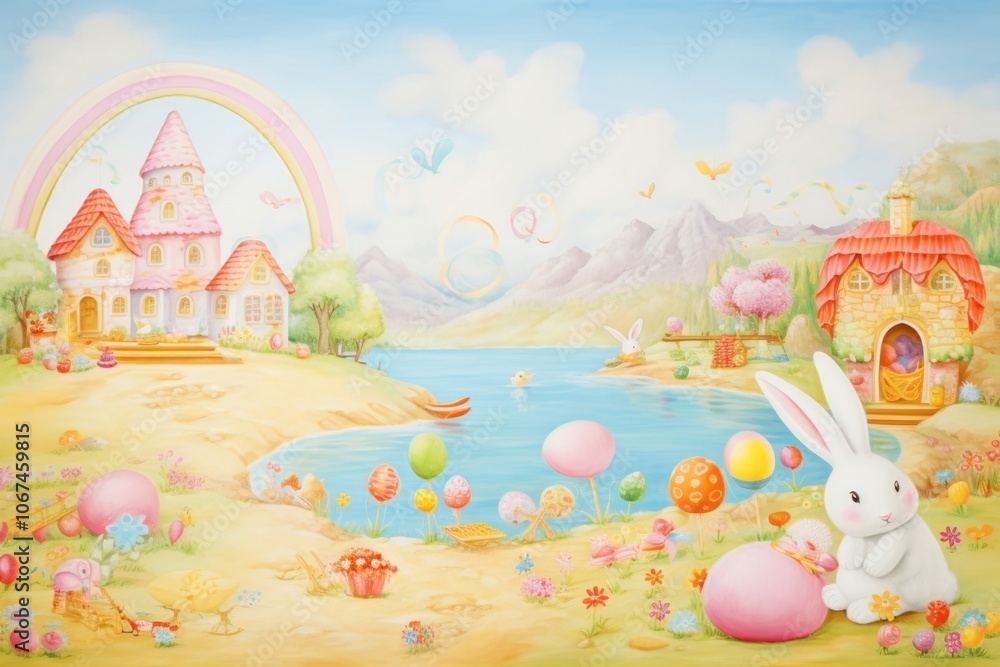 Easter border painting landscape outdoors. Easter border painting landscape outdoors.