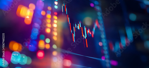 Investment, trade, stock, finance and analysis concept. Business graph charts of financial board display candlestick double exposure