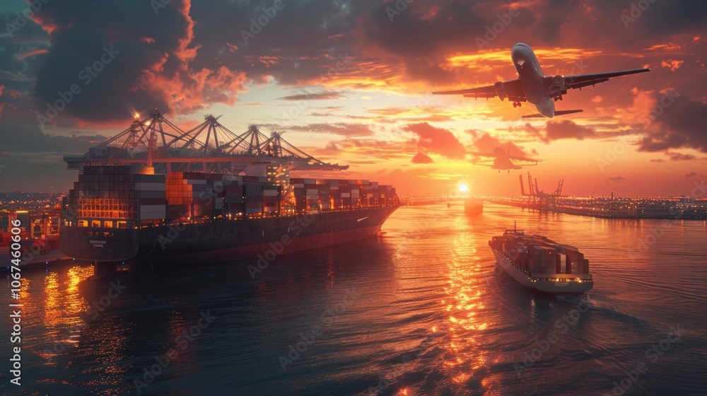 global web of business logistics, including cargo ships and containers global web of business logistics, including cargo ships and containers