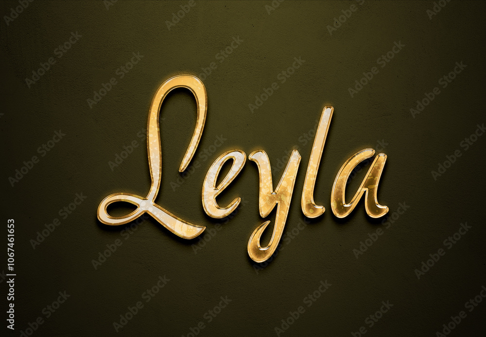 Old gold text effect of Turkish name Leyla with 3D glossy style Mockup. Old gold text effect of Turkish name Leyla with 3D glossy style Mockup.