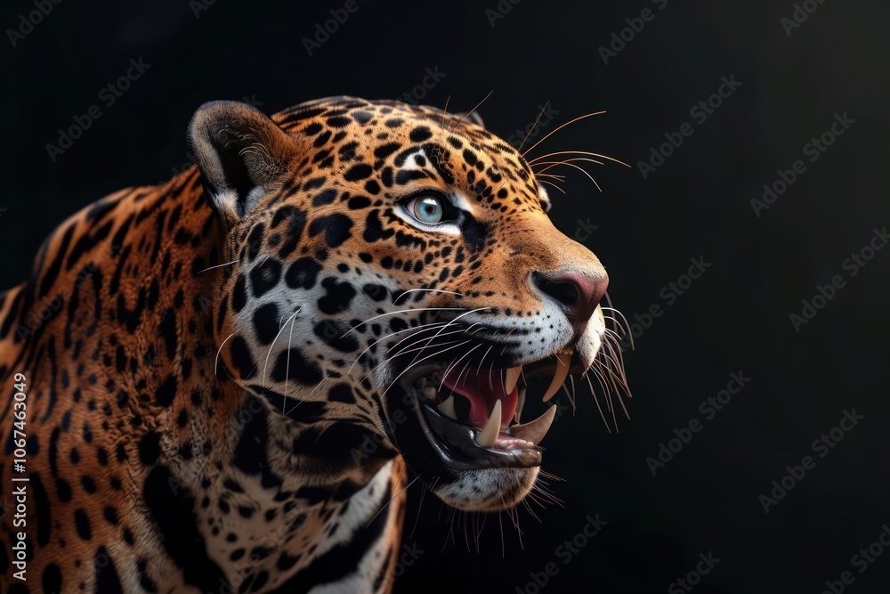 Obraz premium Majestic leopard roars wildlife portrait.