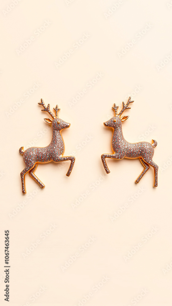 Obraz premium two glittering golden deer figurines on a peach background