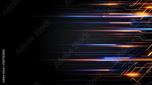 Black background with orange and blue lines. The lines are in different colors and are very long