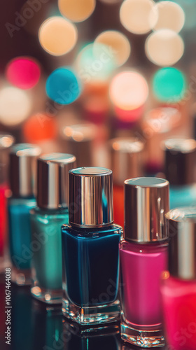 Colorful array of unbranded nail polish bottles for beauty and fashion design projects photo