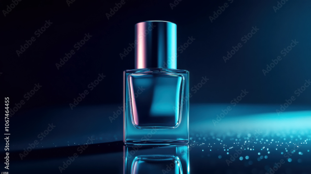 Elegant unbranded nail polish bottle on reflective surface for beauty and cosmetic design Elegant unbranded nail polish bottle on reflective surface for beauty and cosmetic design