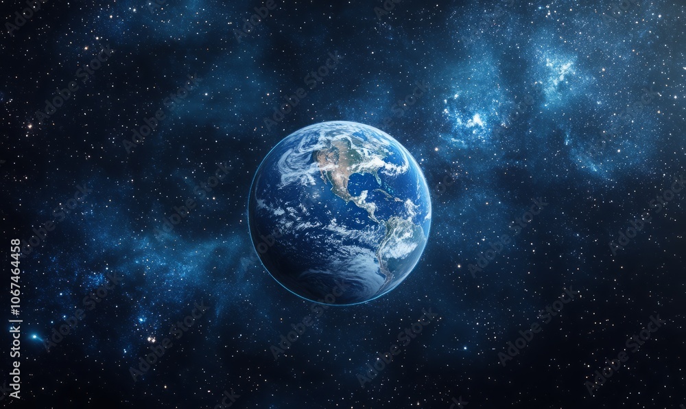 Earth view from space with bright stars and cosmic elements. Earth view from space with bright stars and cosmic elements.