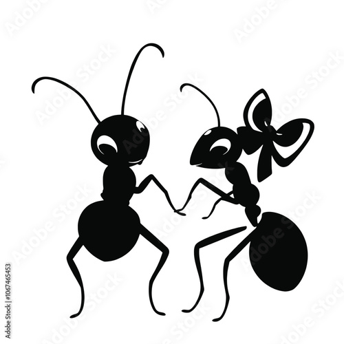 a black and white illustration of two ants