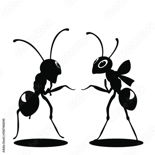 a black and white illustration of two ants