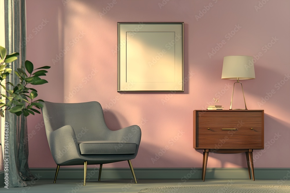 Blank poster frame mock up in room interior, contemporary design, in light color palette. Blank poster frame mock up in room interior, contemporary design, in light color palette.
