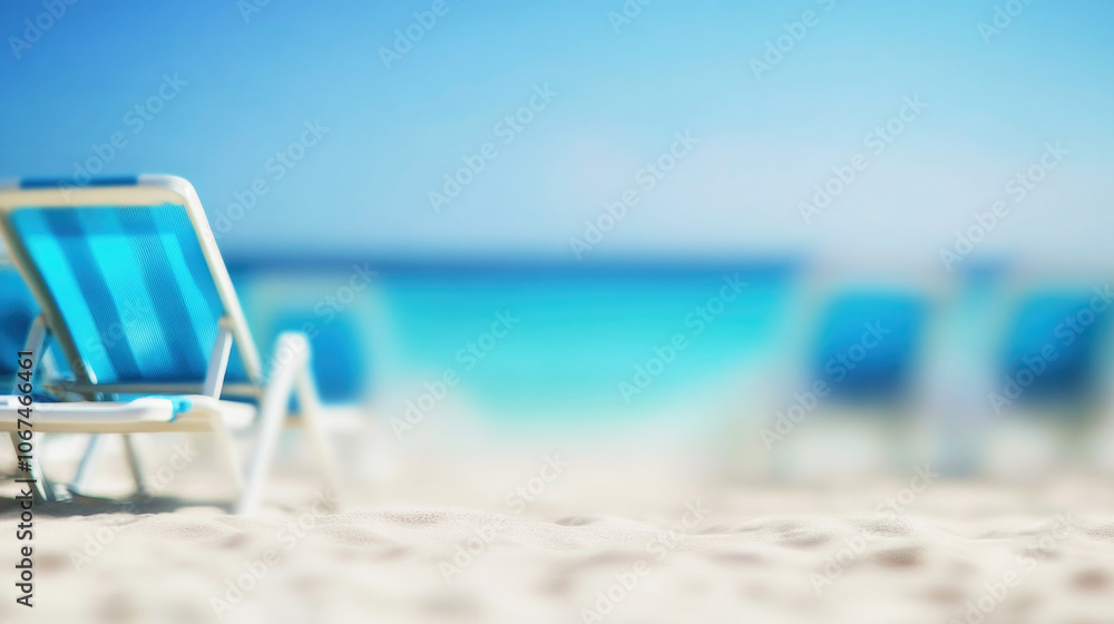 Relaxing beach lounge chairs on a serene summer day with gentle ocean views Relaxing beach lounge chairs on a serene summer day with gentle ocean views