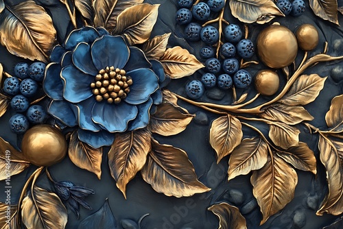 Abstract artistic background, flowers, branches, gold, and canvas painting. Brush. Oil painting, modern art, ink, alcohol can be used for wall decoration, wallpaper, murals, carpets,
