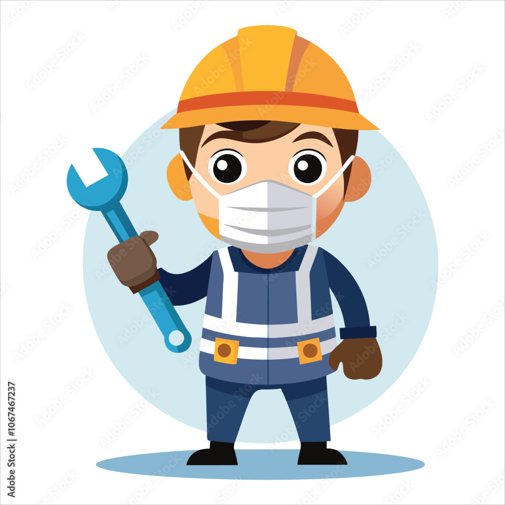 Cartoon clipart shows a enginer wearing vector art illustration icon logo