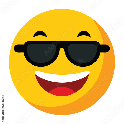 Smiling face with sunglasses emoji vector art illustration icon logo