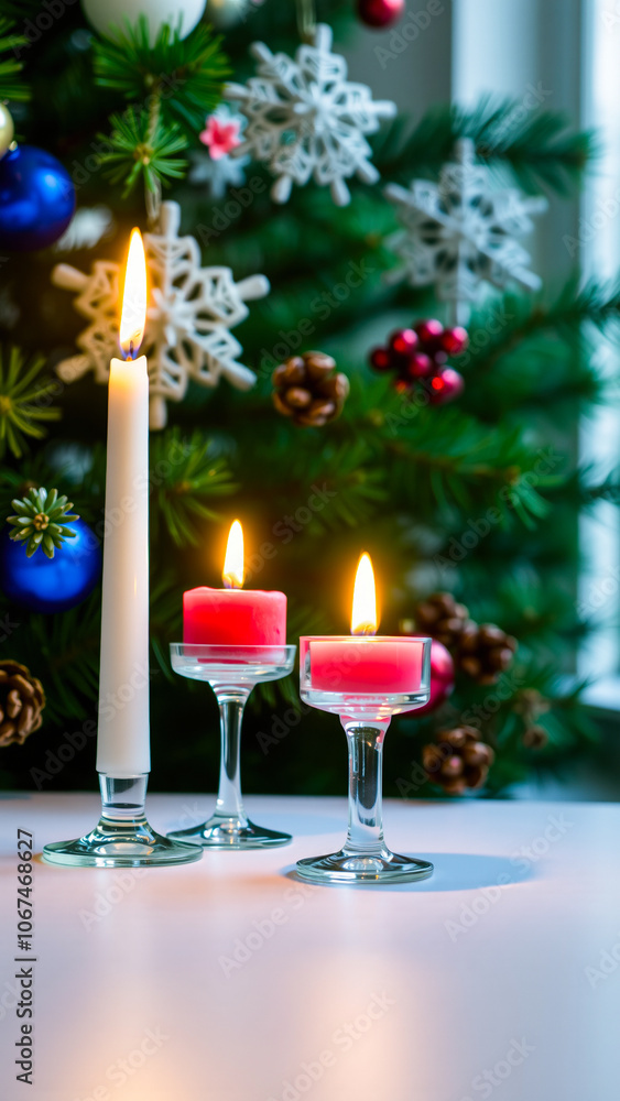 three burning candles on a white surface three burning candles on a white surface