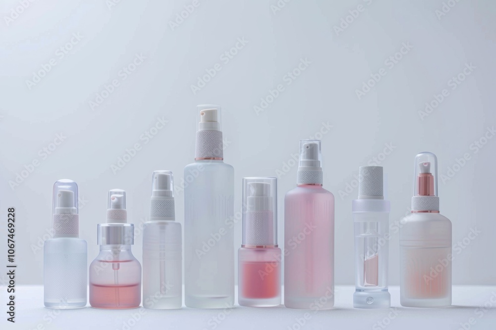 Luxury Skincare Bottles and Serums in Elegant Glass Packaging, Pink Beauty Serums for Premium Skincare Product Photography Luxury Skincare Bottles and Serums in Elegant Glass Packaging, Pink Beauty Serums for Premium Skincare Product Photography