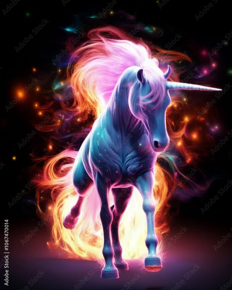 Fluorescent unicorn on dark background Fluorescent unicorn on dark background