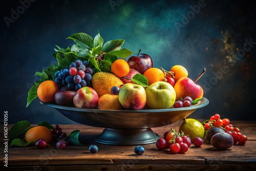 Minimalist Fruit Centerpiece AI Photo, Elegant Fruit Arrangement, Modern Still Life Photography