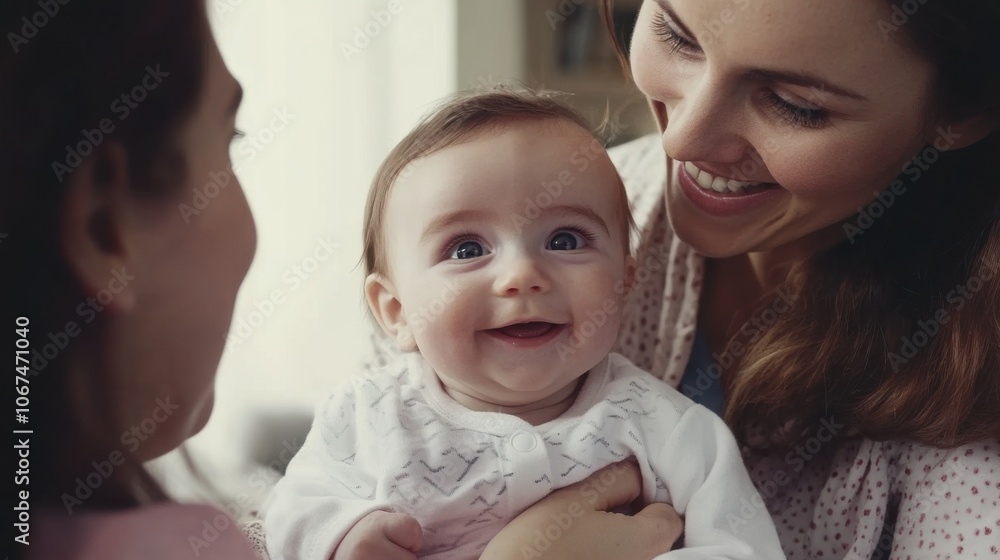 Pediatric doctor gently examining a baby in the arms of a smiling mother, focusing on the baby wellness and medical care during a checkup Pediatric doctor gently examining a baby in the arms of a smiling mother, focusing on the baby wellness and medical care during a checkup