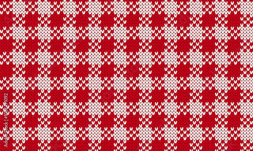 Wrapping knitted print. Christmas checkered seamless pattern. Geometric ornament. New year abstract knit plaid texture. Vector illustration. Holiday festive background.