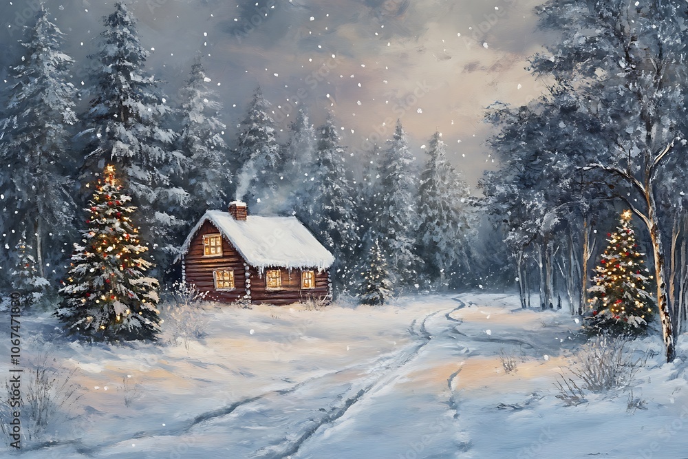 Beautiful winter house and christmas tree on the mountain
Beautiful winter house and christmas tree on the mountain