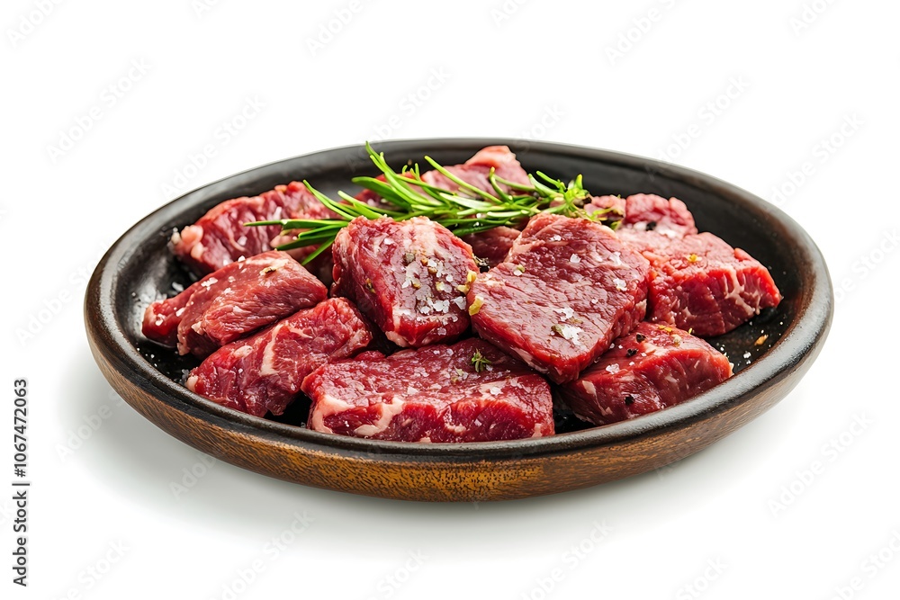 Pieces of raw meat with spices on white background
Pieces of raw meat with spices on white background