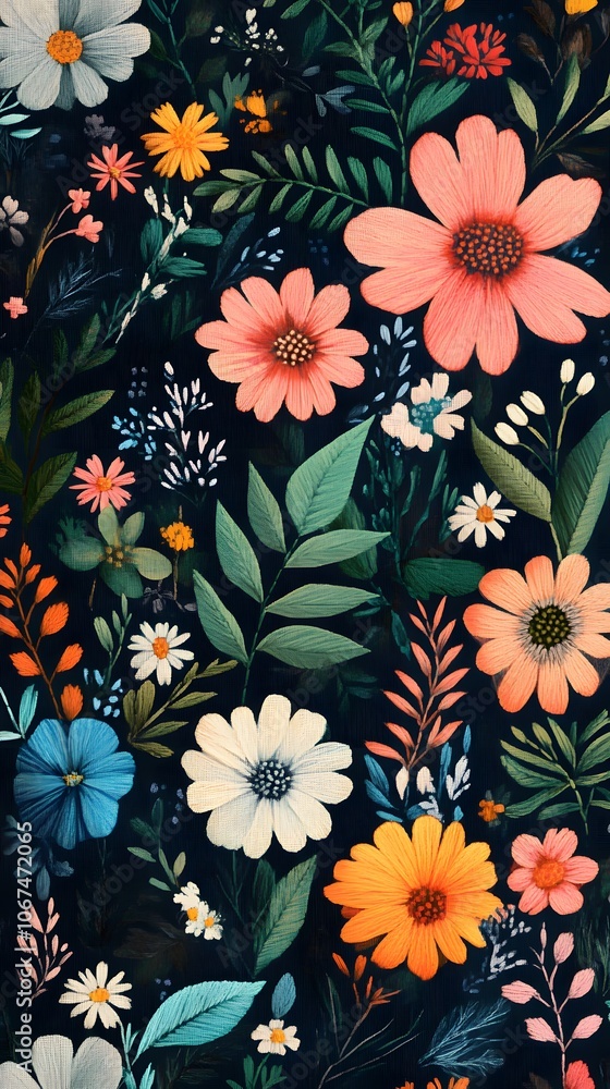 Close-up of an embroidered pattern with traditional folk motifs, featuring colorful flowers and decorative lines on a dark fabric. The design is detailed and intricate, showcasing the artistry in the Close-up of an embroidered pattern with traditional folk motifs, featuring colorful flowers and decorative lines on a dark fabric. The design is detailed and intricate, showcasing the artistry in the
