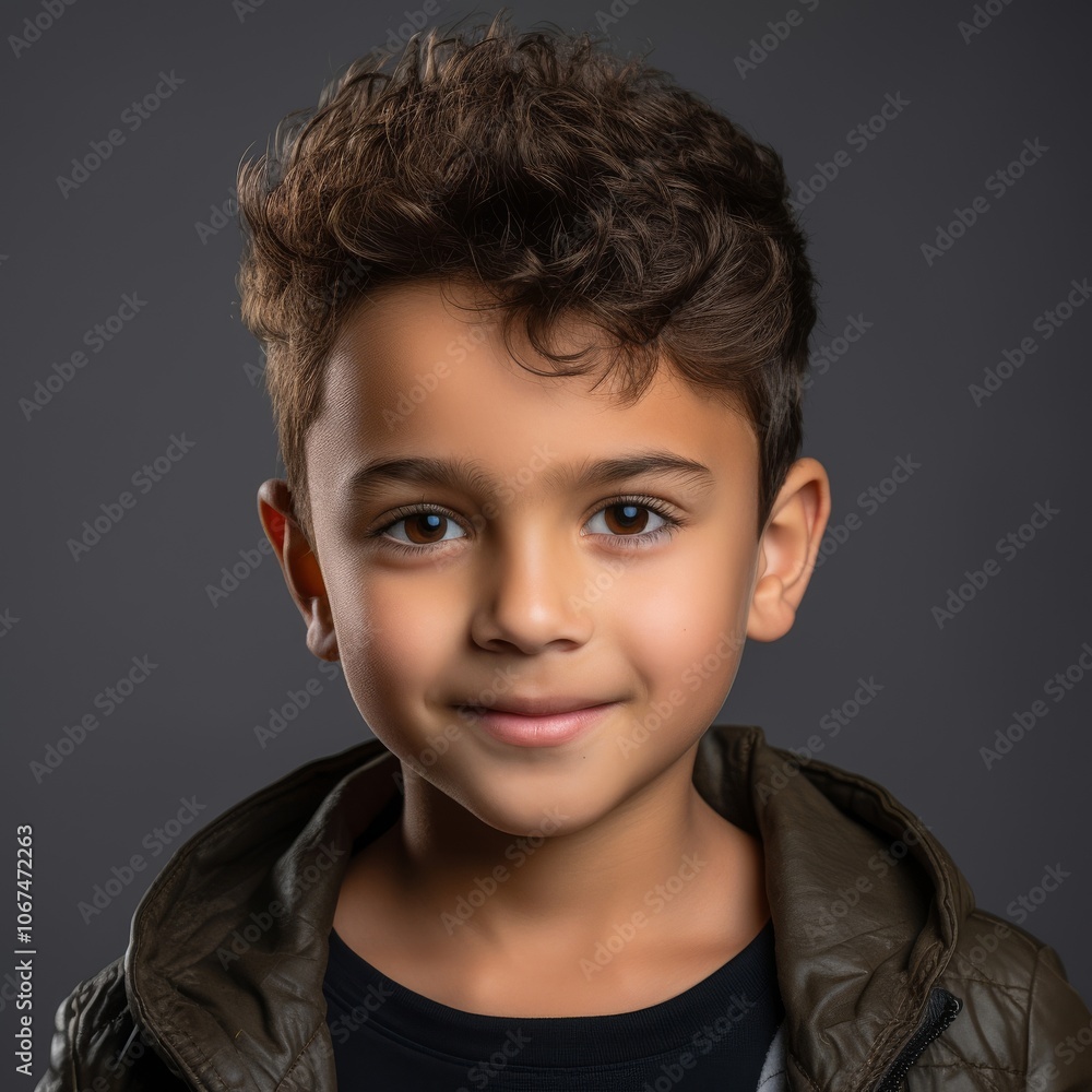 Colombian boy in casual outfit with cheerful smile against a colorful studio background Colombian boy in casual outfit with cheerful smile against a colorful studio background
