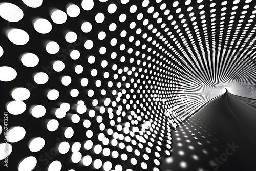 Dynamic Black and White Tunnel with Dots Creating a Mesmerizing Optical Illusion