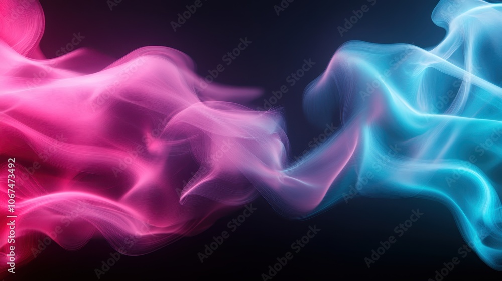 This image showcases vibrant pink and blue smoke swirling in a dynamic dance, set against a dark background, creating an ethereal and mysterious atmosphere. This image showcases vibrant pink and blue smoke swirling in a dynamic dance, set against a dark background, creating an ethereal and mysterious atmosphere.