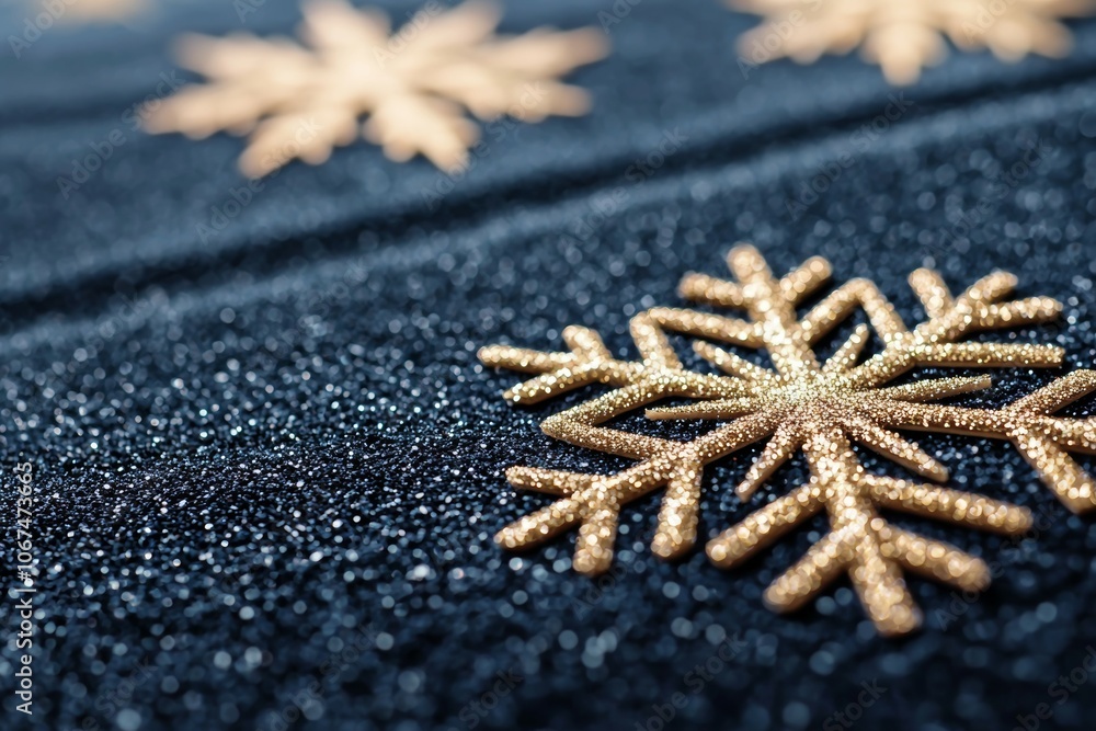 A Close-Up of a Blue Glittery Fabric with a Central Gold Snowflake Symbolizing Winter Festivities A Close-Up of a Blue Glittery Fabric with a Central Gold Snowflake Symbolizing Winter Festivities