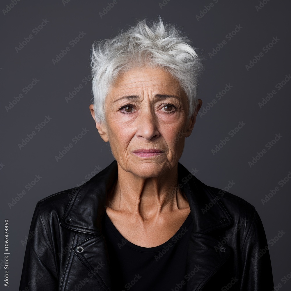 Embarrassed old woman with expressive eyes against a vibrant background showcasing emotional warmth Embarrassed old woman with expressive eyes against a vibrant background showcasing emotional warmth