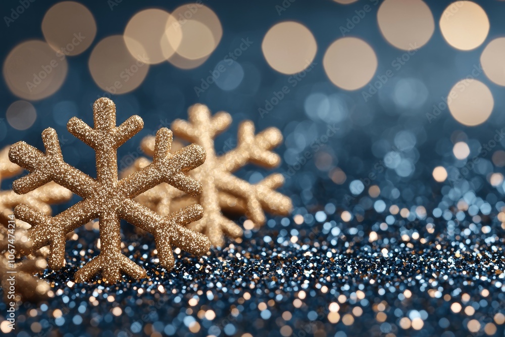 A Delicate Snowflake Adorned with a Shimmering Blue Night Sky Background A Delicate Snowflake Adorned with a Shimmering Blue Night Sky Background