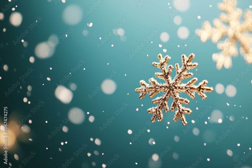Fototapeta premium Close-Up View of a Detailed Snowflake Against a Gradient Blue Background