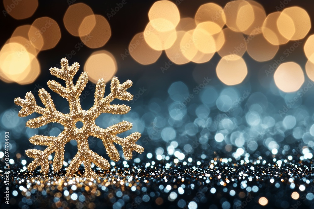 Detailed Golden Snowflake on Dreamy Bokeh Background Perfect for Holiday Season Detailed Golden Snowflake on Dreamy Bokeh Background Perfect for Holiday Season